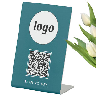 QR-Code-Logo Geschäft Scannen zum Bezahlen Türkisg Sockelschild
