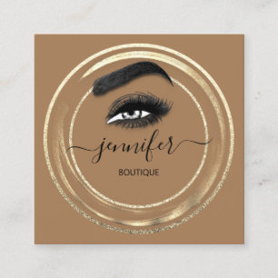 QR-Code Logo Glitzer Gold Brown Eyelash Microblade Quadratische Visitenkarte