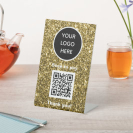 QR-Code-Logo Glitzer Gold Business Scan me Website Sockelschild