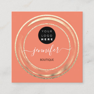 QR-Code Logo Glitzer Gold Rose Shop Boutique Coral Quadratische Visitenkarte