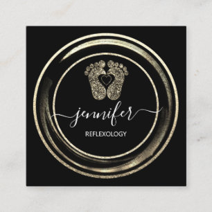 QR Code Logo Gold Black Reflexology Foot Massage Quadratische Visitenkarte