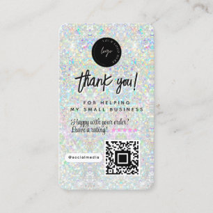 QR-Code & Logo holografischer Glitter Dankeschön Visitenkarte