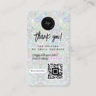 QR Code & Logo Holographic Glitter Thank You Visitenkarte