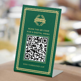QR-Code-Logo-Menü berührungslos Classic Green Gold Sockelschild