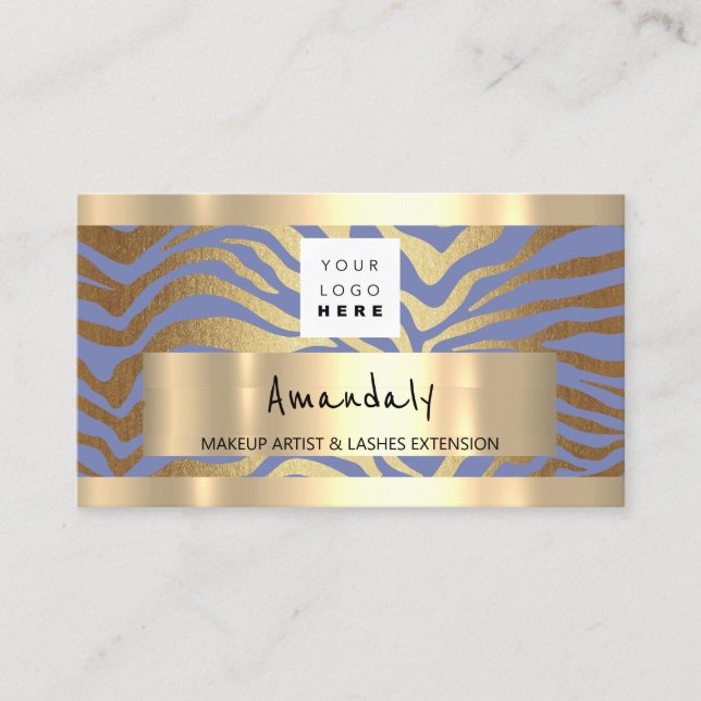 QR CODE Logo Metallisches Gold, hellblau Visitenkarte (Vorderseite)