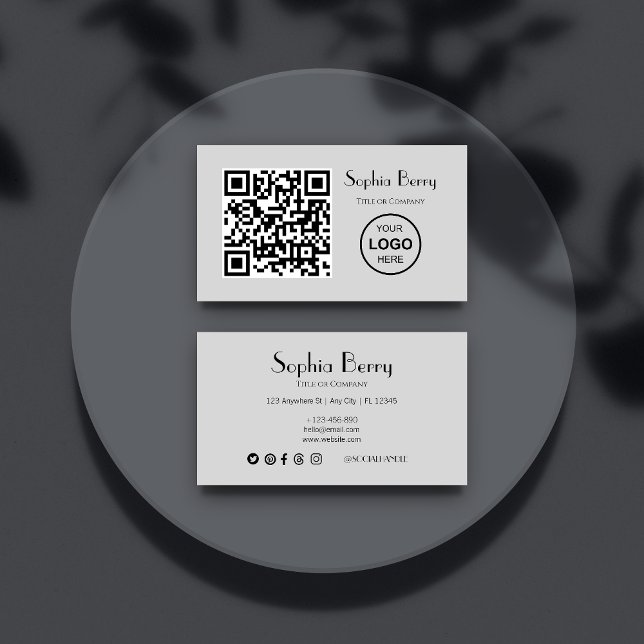 QR-Code-Logo Moderne Minimal-Graue Visitenkarte (Front and Back)