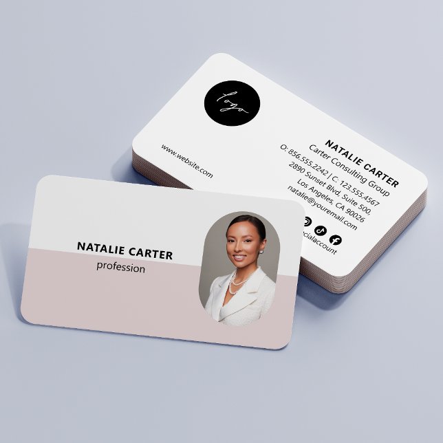 QR CODE Logo OVAL Foto Beruflich BLUSH PINK Visitenkarte (Von Creator hochgeladen)