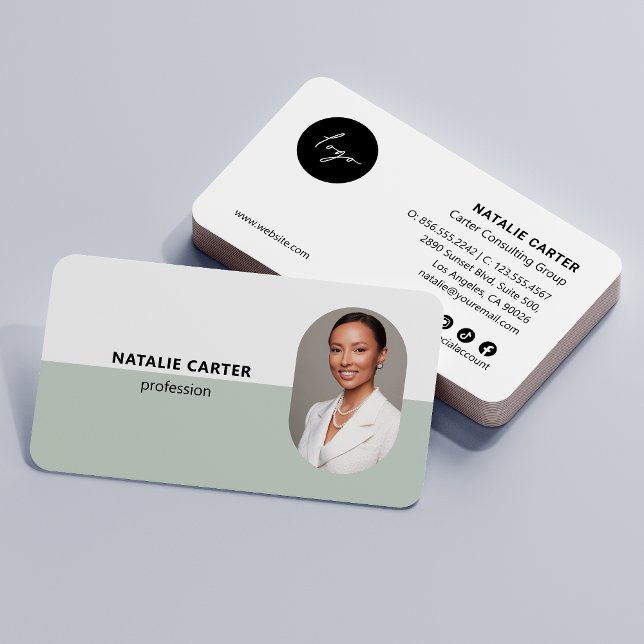 QR CODE Logo OVAL Foto Beruflich SAGE GRÜNEN Visitenkarte (Von Creator hochgeladen)