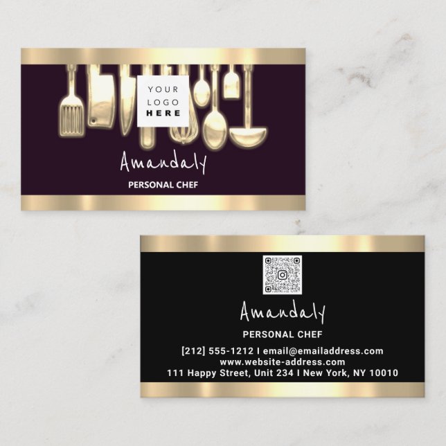 QR CODE Logo Persönlicher Koch Kochen Restaurant Visitenkarte (Vorne/Hinten)