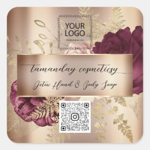 QR-Code-Logo-Photo-Produkt-Rose-Blumen-Burgunderro Quadratischer Aufkleber
