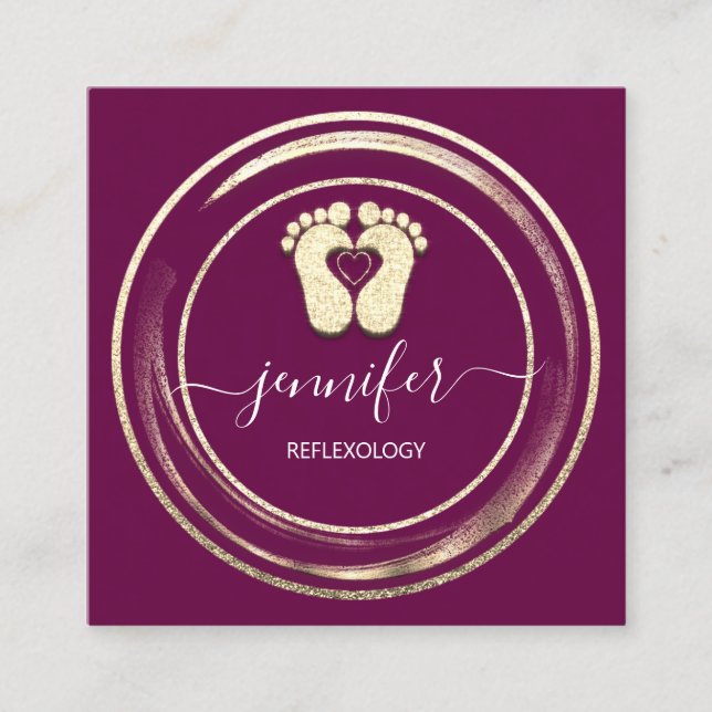 QR Code Logo Reflexologie Fußmassage Feet Berry Quadratische Visitenkarte (Vorderseite)