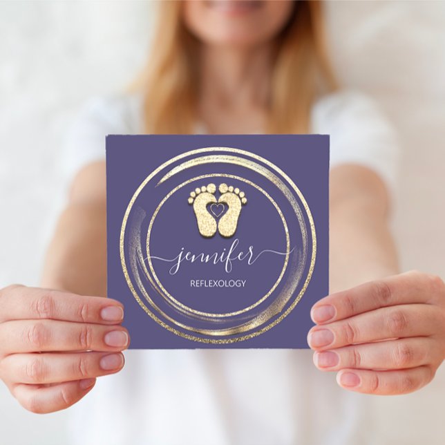 QR-Code-Logo Reflexologie Fußmassage Füße Lila Quadratische Visitenkarte (QR Code Logo Reflexology Foot Massage Feet Purple Square Business Card)