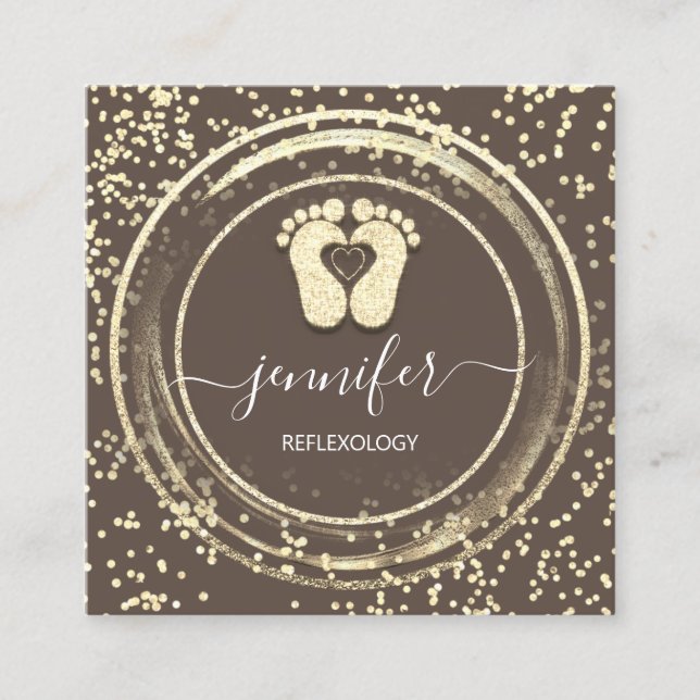 QR-Code-Logo Reflexologie Fußmassenfüße braun Quadratische Visitenkarte (Vorderseite)