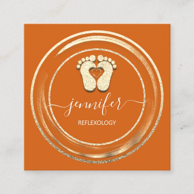 QR-Code Logo Reflexologie Fußmassenfüße Orange Quadratische Visitenkarte (Vorderseite)