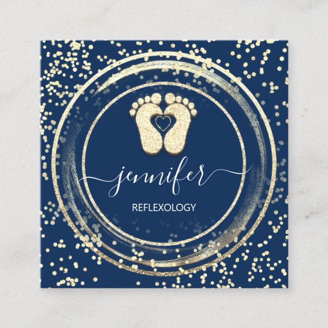 QR-Code Logo Reflexology Foot Massage Blue Navy Quadratische Visitenkarte (Vorderseite)