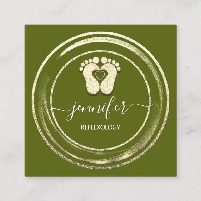 QR-Code Logo Reflexology Foot Massage Feet Senf Quadratische Visitenkarte (Vorderseite)