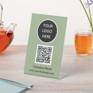 QR-Code-Logo Sage Green Geschäft Scanne mich Webse Sockelschild