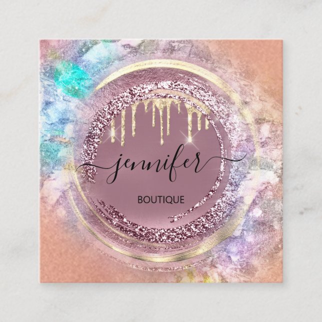 QR Code Logo Shop Geometrie Gold Rose Tropfen Quadratische Visitenkarte (Vorderseite)