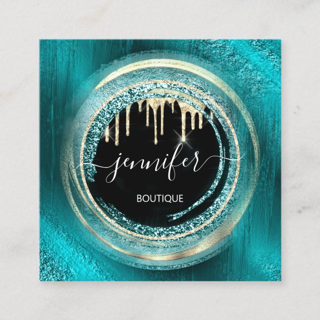 QR-Code Logo-Shop Schwarze Gold-Tropfen Ozeanisch  Quadratische Visitenkarte (Vorderseite)