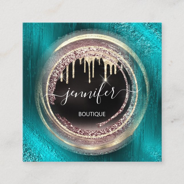 QR-Code-Logo-Shop Schwarze Gold-Tropfen Rose Aquam Quadratische Visitenkarte (Vorderseite)