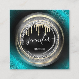 QR-Code Logo-Shop Schwarze Gold-Tropfen Silbergrau Quadratische Visitenkarte