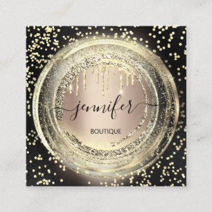 QR Code Logo Shop Schwarze Rose Gold Tropfen Confe Quadratische Visitenkarte