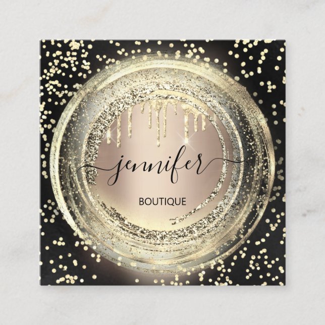 QR Code Logo Shop Schwarze Rose Gold Tropfen Confe Quadratische Visitenkarte (Vorderseite)