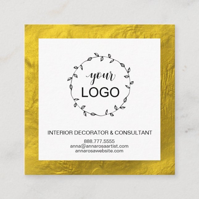 *~* QR Code LOGO- Social Media Icons Gold Fossil Quadratische Visitenkarte (Vorderseite)