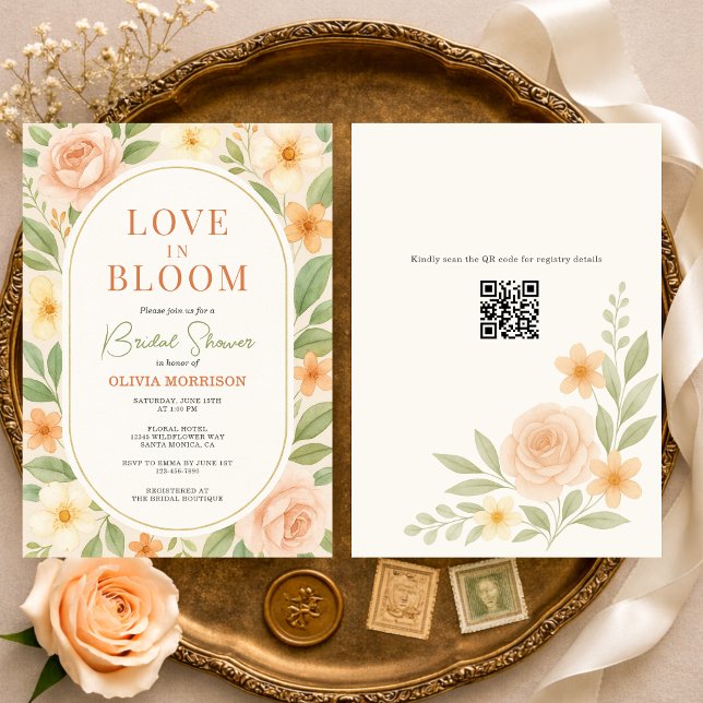 QR Code Love in Bloom Floral Bridal Shower Einladung (Von Creator hochgeladen)