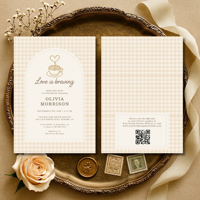 QR-Code Love is Brewing Coffee Brautparty Einladung (Von Creator hochgeladen)