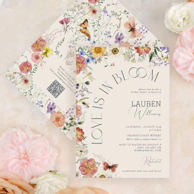 QR Code Love Is In Bloom Wildflower Bridal Shower Einladung (Von Creator hochgeladen)