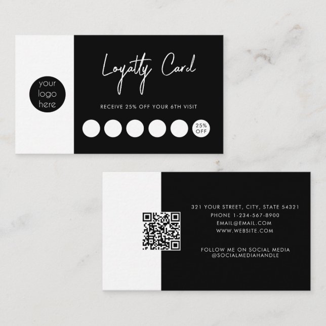 QR-Code-Loyalität für Black Business-Logo Visitenkarte (Vorne/Hinten)