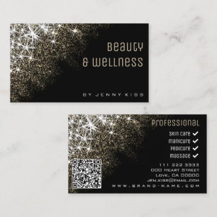 QR Code Luminous Gold Glitzer Stars Wellness Visitenkarte