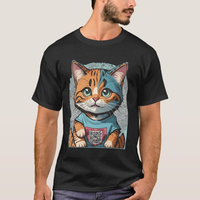 QR-Code lustige Katze T-Shirt (Vorderseite)