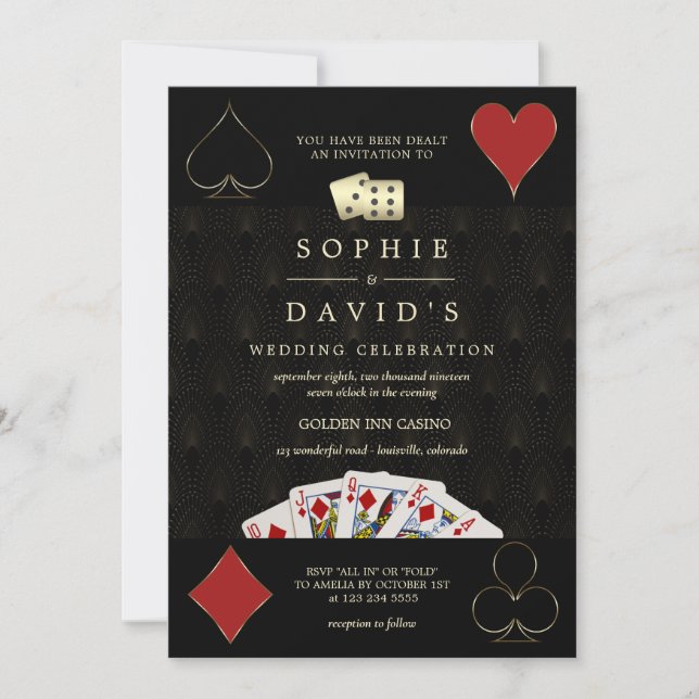 QR Code Luxury Casino Vegas Poker Hochzeit Einladung (Vorderseite)