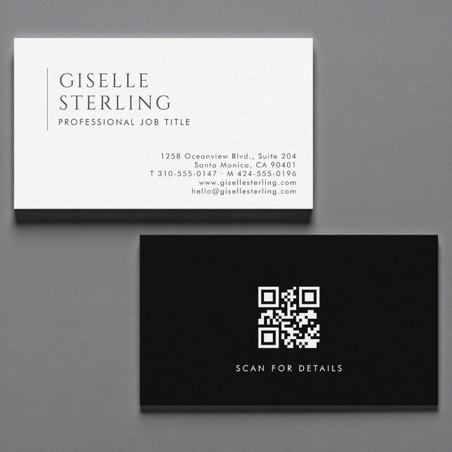 QR Code Luxury Minimalist Professional Black White Visitenkarte (Von Creator hochgeladen)