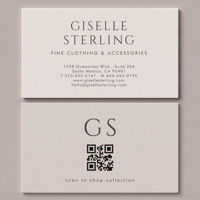 QR-Code Luxusboutique Taupe Neutral Visitenkarte (Von Creator hochgeladen)