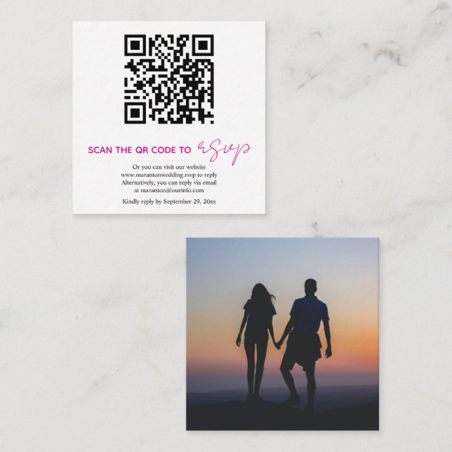 QR-Code magenta kalligraphische UAWG Hochzeit Foto Begleitkarte (Vorne/Hinten)