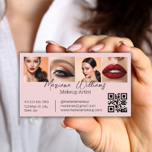 qr-Code-Make-up-Künstler 4 Fotos Collage rosa Visitenkarte