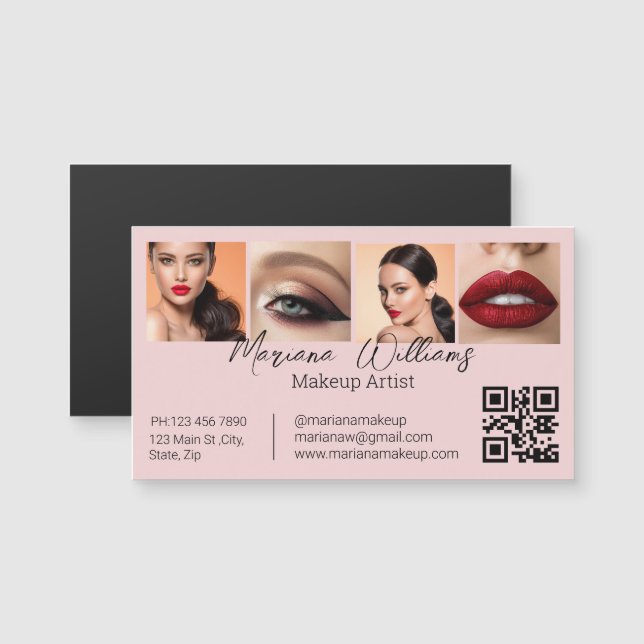 qr code makeup artist 4 Foto pink business magnet (Vorne/Hinten)