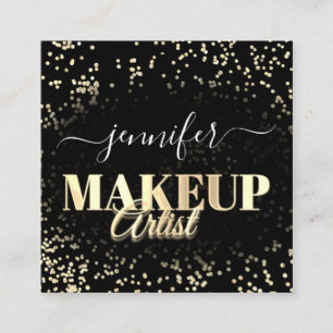 QR Code Makeup Artist Gold Confetti Black Quadratische Visitenkarte