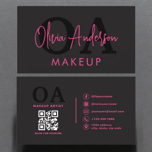 QR Code Makeup Artist Hot Pink Black Social Media Visitenkarte