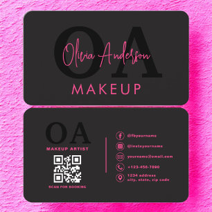 QR Code Makeup Artist Hot Pink Black Social Media Visitenkarte