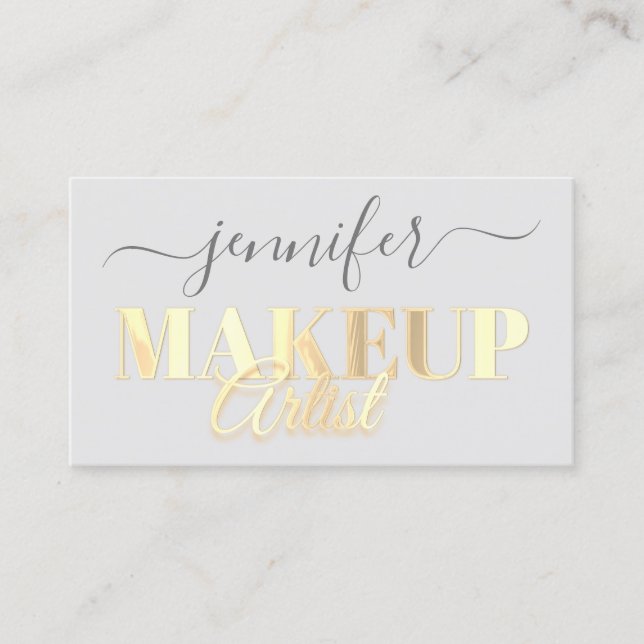 QR Code Makeup Artist Script Grau Gold Visitenkarte (Vorderseite)