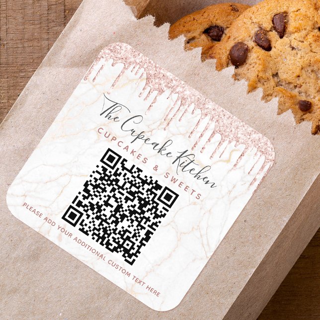 QR-Code Marble Rosa Glitzer Tropfen Firmenname Quadratischer Aufkleber (Von Creator hochgeladen)