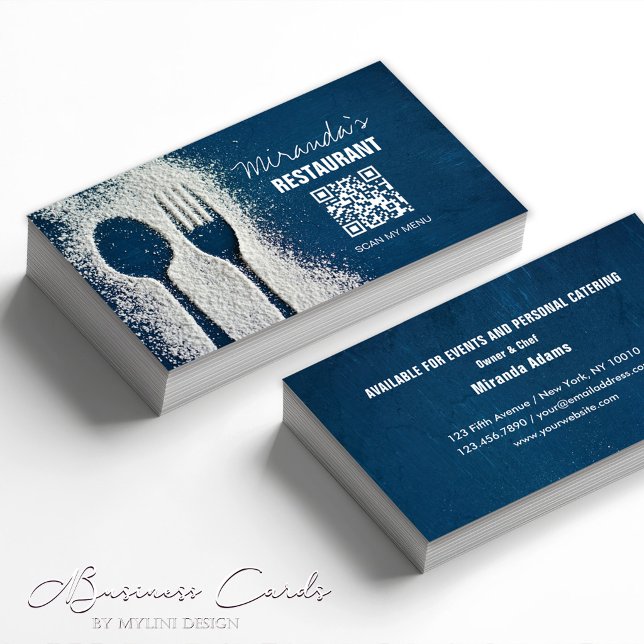 QR-Code, Marineblau, Koch, Catering, Restaurant Visitenkarte (Von Creator hochgeladen)