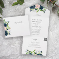 QR CODE marineblaue Rosa Blütenhochzeit
