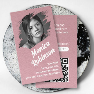 QR-Code matt rosa Rahmen mit individuellem Foto  Visitenkarte