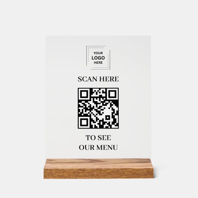 QR-Code-Menü-Acrylschild mit 8x10 Holzblock  Acrylschild (Vorderseite)