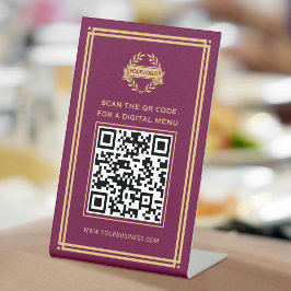 QR-Code-Menü-Logo-kontaktlos klassisches Plum Gold Sockelschild